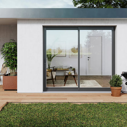 Baie Vitrée Coulissante Aluminium (h) 215 x (l) 180 cm | Gris ou Blanc | Double Vitrage | Prêt Fenêtre