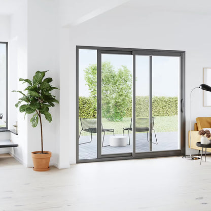 Baie Vitrée Coulissante Aluminium (h) 215 x (l) 180 cm | Gris ou Blanc | Double Vitrage | Prêt Fenêtre
