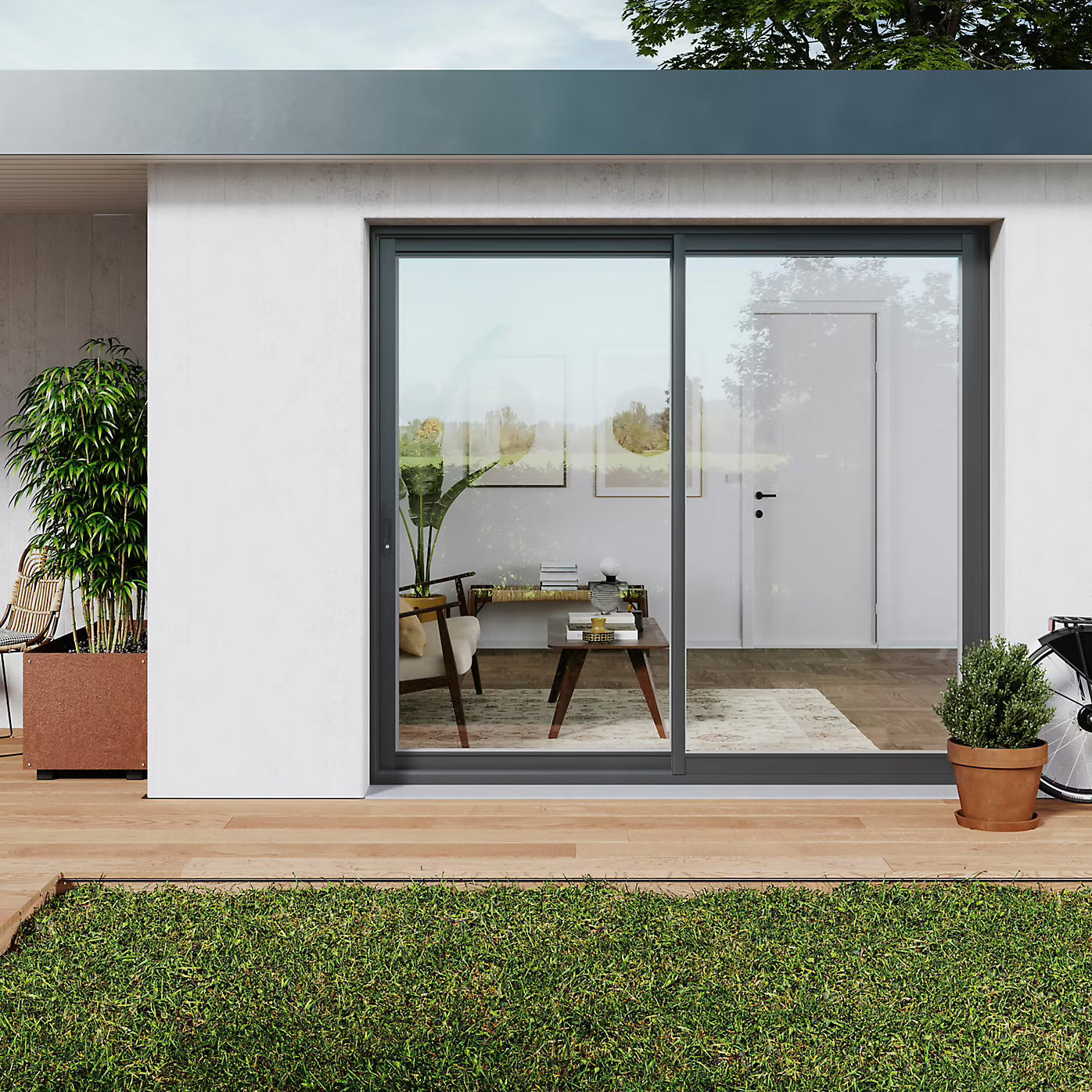 Baie Vitrée Coulissante Aluminium (h) 215 x (l) 240 Cm | Gris ou Blanc | Double Vitrage | Prêt Fenêtre