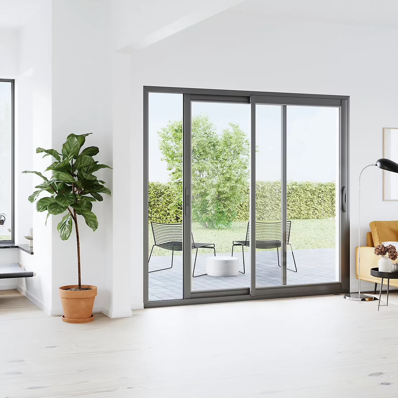 Baie Vitrée Coulissante Aluminium (h) 215 x (l) 240 Cm | Gris ou Blanc | Double Vitrage | Prêt Fenêtre