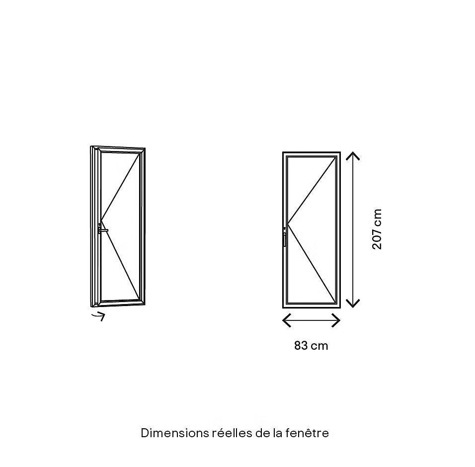 Porte-Fenêtre 1 Vantail Aluminium 205 x 80 Cm – Gris ou Blanc | Double Vitrage | Prêt Fenêtre