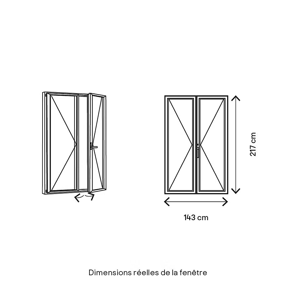 Porte-Fenêtre 2 Vantaux Aluminium 215 H x 140 L Cm – Gris ou Blanc | Double Vitrage | Prêt Fenêtre