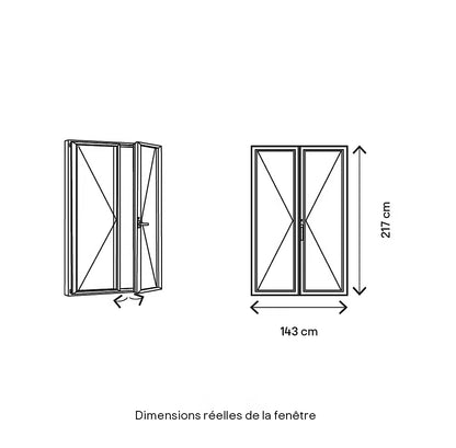 Porte-Fenêtre 2 Vantaux Aluminium 215 H x 140 L Cm – Gris ou Blanc | Double Vitrage | Prêt Fenêtre