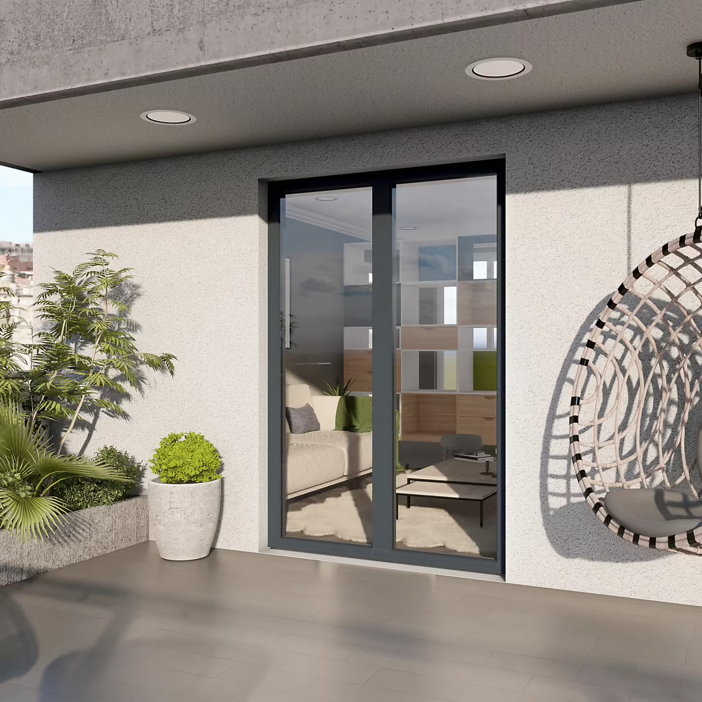 Porte-Fenêtre 2 Vantaux Aluminium 215 x 120 Cm – Gris ou Blanc | Double Vitrage | Prêt Fenêtre